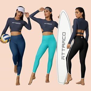 Attarco Sport Turquoise Summer Athletic Yoga Beach Leggings Size XL NWT UPF 50